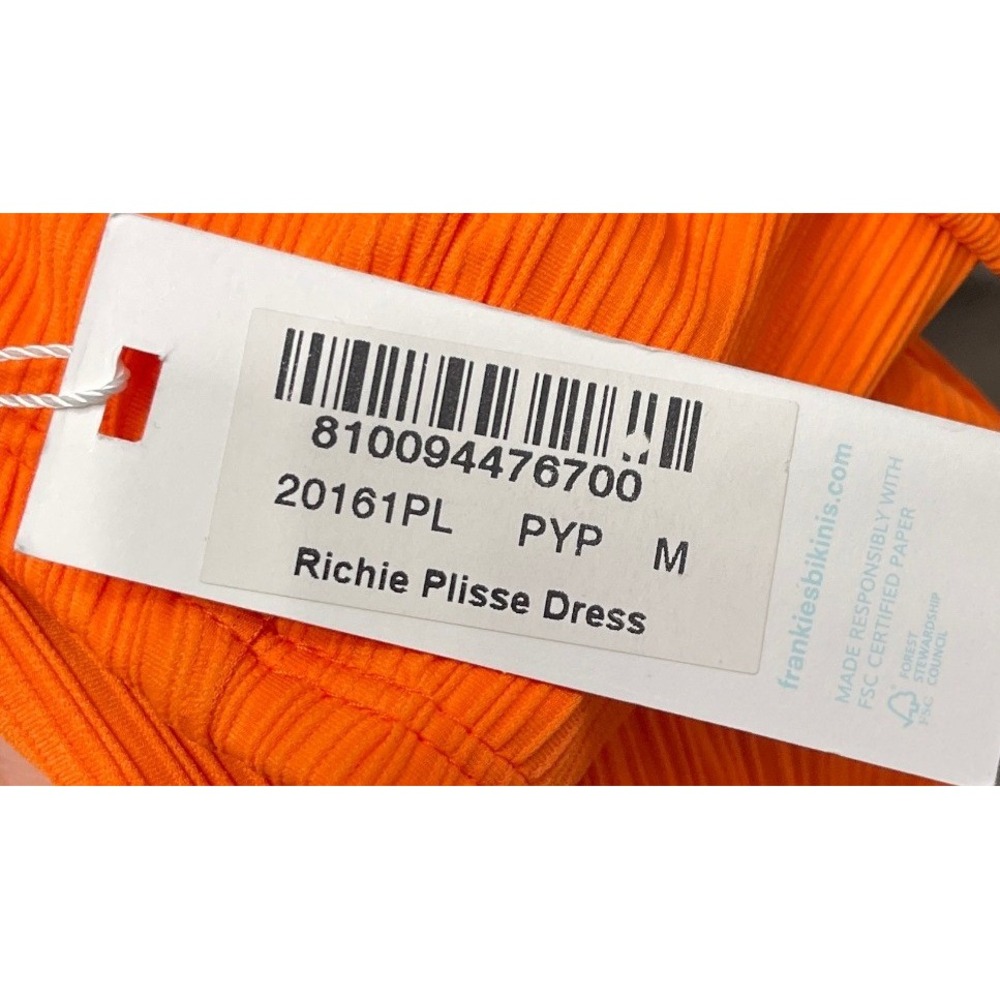 NWT Frankies Bikinis Richie Plisse‎ Dress Orange Cut Out Strapless Mini Size M - Picture 4 of 5